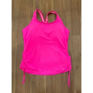 Athleta Pink Ruched Tankini Swim Top Built In Bra Size XL